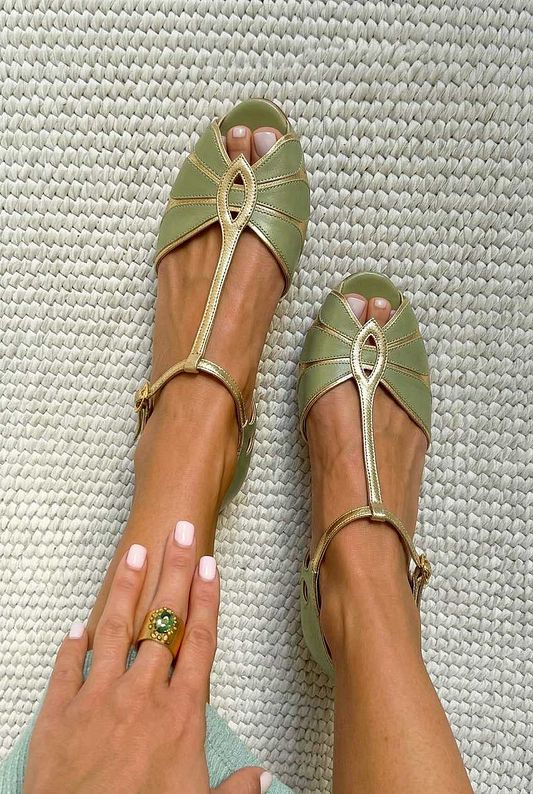 Peep-Toe Cut-Out Block Heels with T-Bar Strap