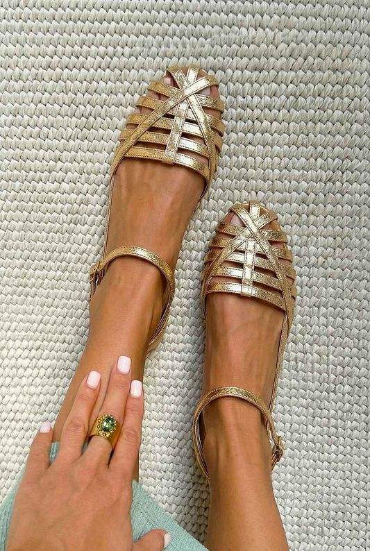 Flat Closed-Toe Cage Sandals with Ankle Strap