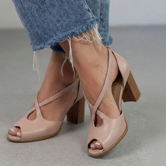 Elegant Powder Pink and Pink Open-Toe Block-Heel Sandals with Crossover Straps