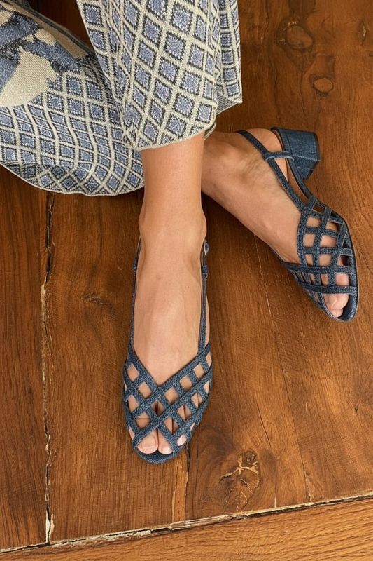 Navy Woven Cut-Out Block Heels