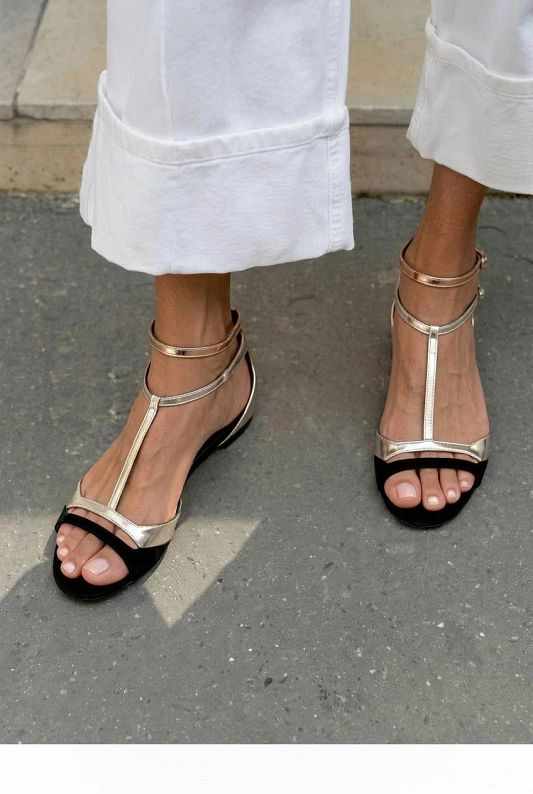 Metallic Flat Open-Toe Sandals with T-Bar Strap