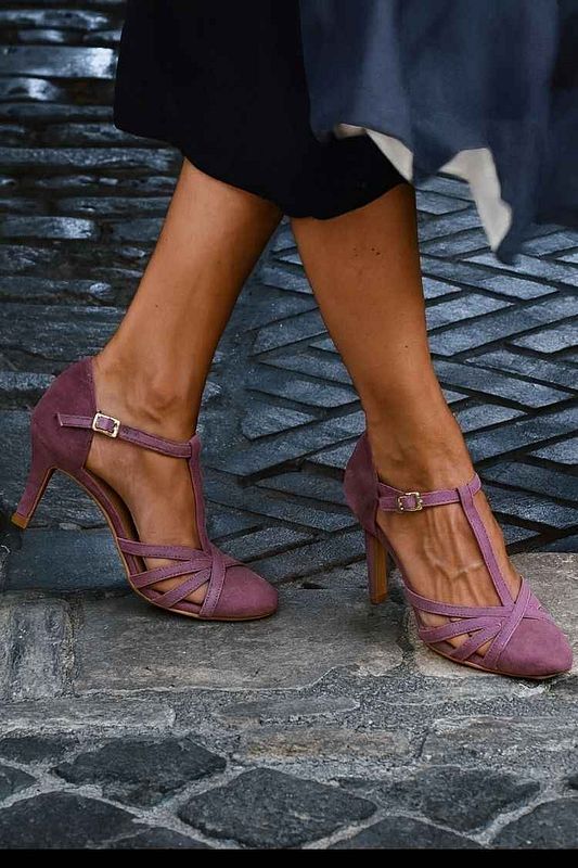 Suede Closed Pointed-Toe Mid-Heel Court Shoes with Crossover Straps