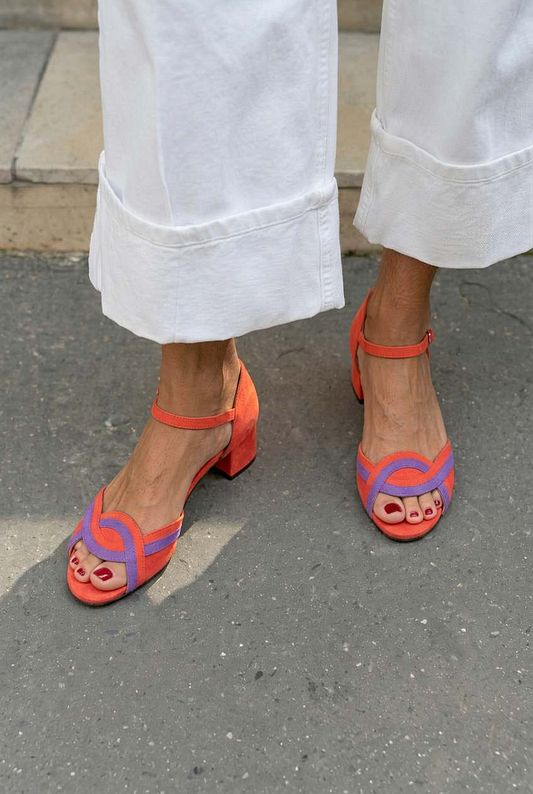 Suede Peep-Toe Block-Heel Sandals with Ankle Strap [Pre-Order]