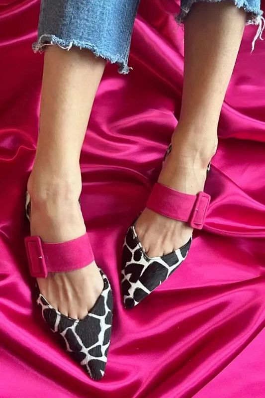Leopard-Print Kitten-Heel Flats with Buckle Strap