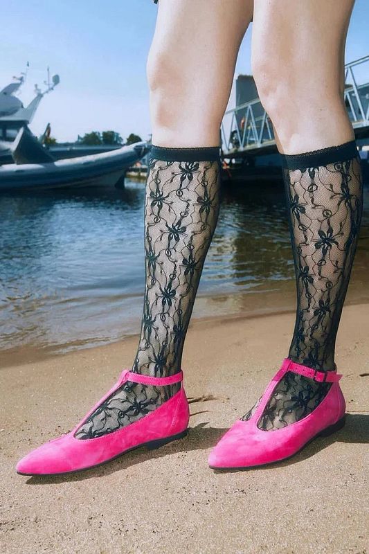 Fuchsia Pointed-Toe Flats with Buckle and T-Bar Strap