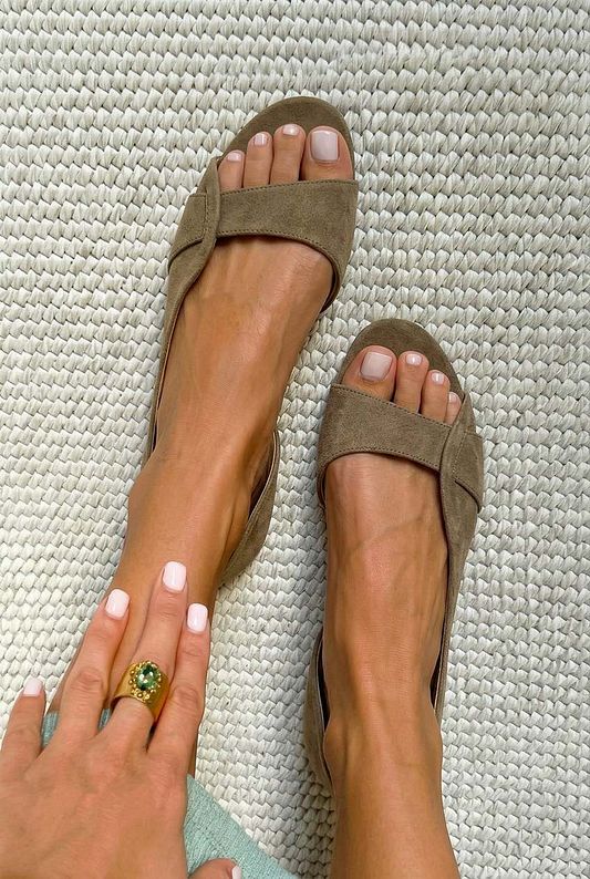 Beige Suede Summer D'Orsay Flat Sandals with Open Toe
