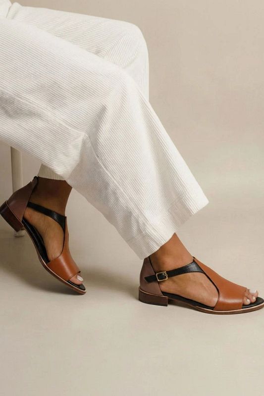 Minimalist Brown Faux Leather Summer Sandals with Ankle Strap