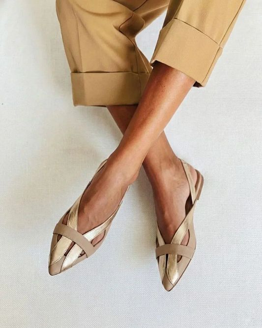 Chic Gold Colour-Block Pointed-Toe Slingback Flats