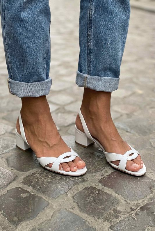 Open-Toe Sandals with Crossover Straps and Low Block Heel