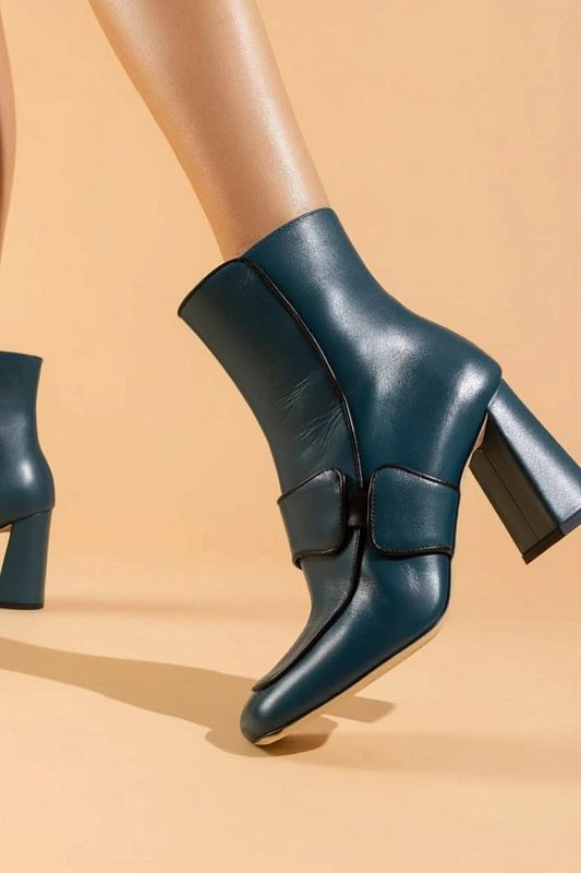 Turquoise Block-Heel Ankle Boots