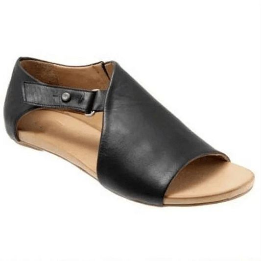 Solid-Colour Asymmetric Peep-Toe Cut-Out Sandals with Buckle Strap