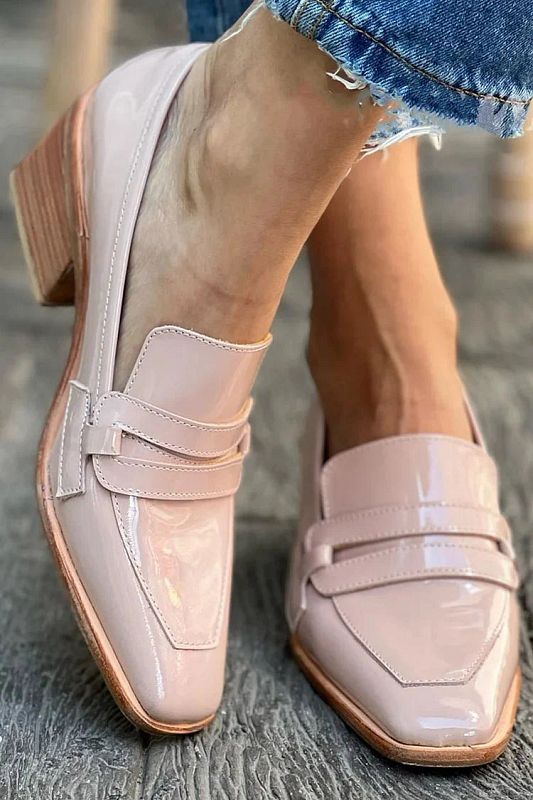 Pink Patent Leather Square-Toe Chunky Loafers