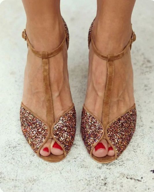 Brown Suede Peep-Toe Sandals with T-Bar Strap and Mid Heel