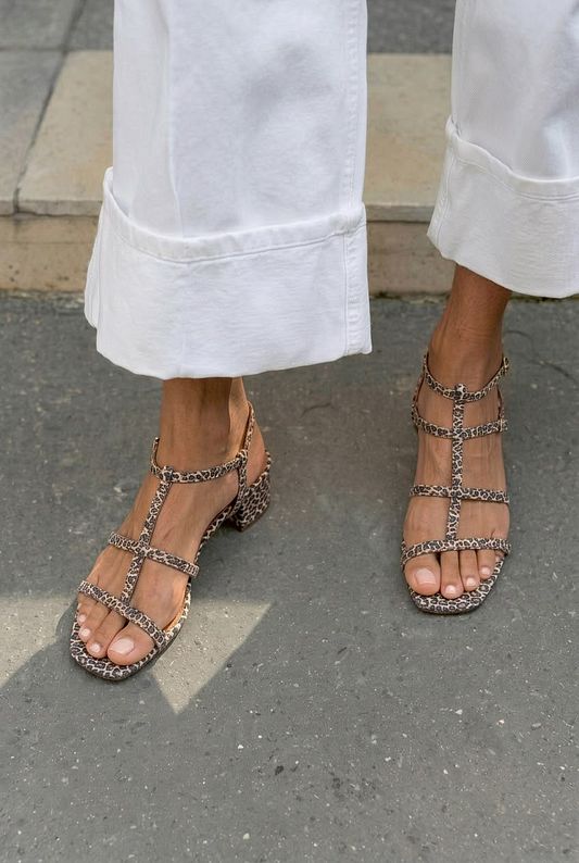 Open-Toe Sandals with T-Bar Strap, Straps and Block Heel