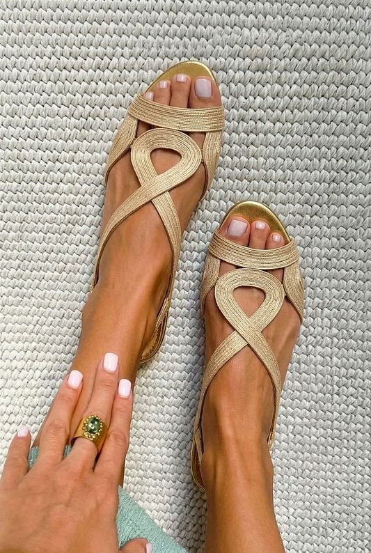 Woven Flat Peep-Toe Slingback Sandals [Pre-Order]
