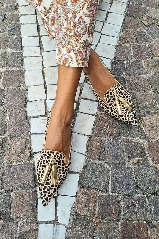 Leopard-Print Faux Leather Pointed-Toe Flats