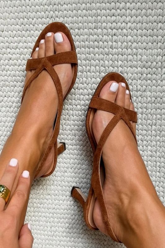 Brown Faux Suede Summer Stiletto Sandals