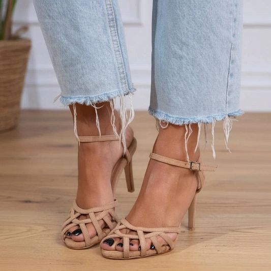 Woven Suede Cut-Out Stilettos with Ankle Strap [Pre-Order]
