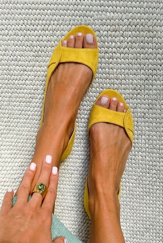 Casual Suede Peep-Toe Slingback Flats