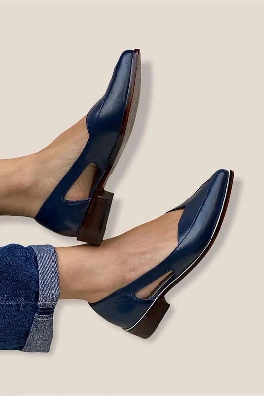 Casual Navy Pointed-Toe Cut-Out Slip-On Flats