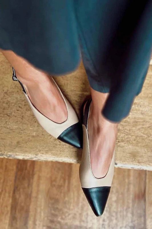 Elegant Beige Colour-Block Pointed-Toe Slingback Flats
