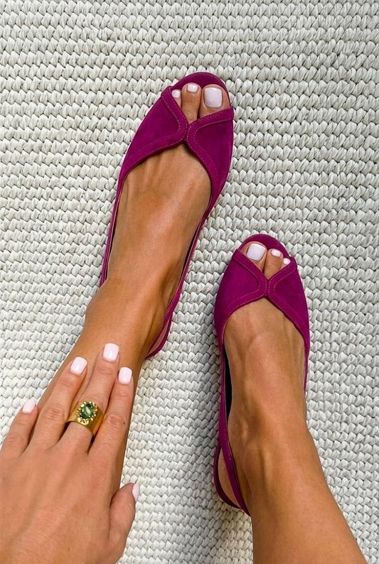 Chic Fuchsia Suede Open-Toe Slingback Flats