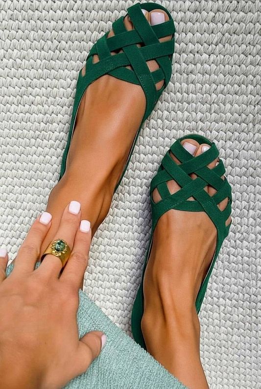 Casual Dark Blue Woven Flat Open-Toe Sandals