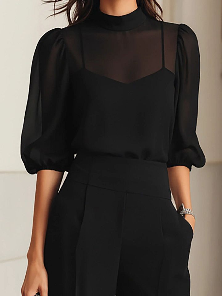 Valéria | Ensemble Trois Pièces Caraco Transparent et Pantalon Large