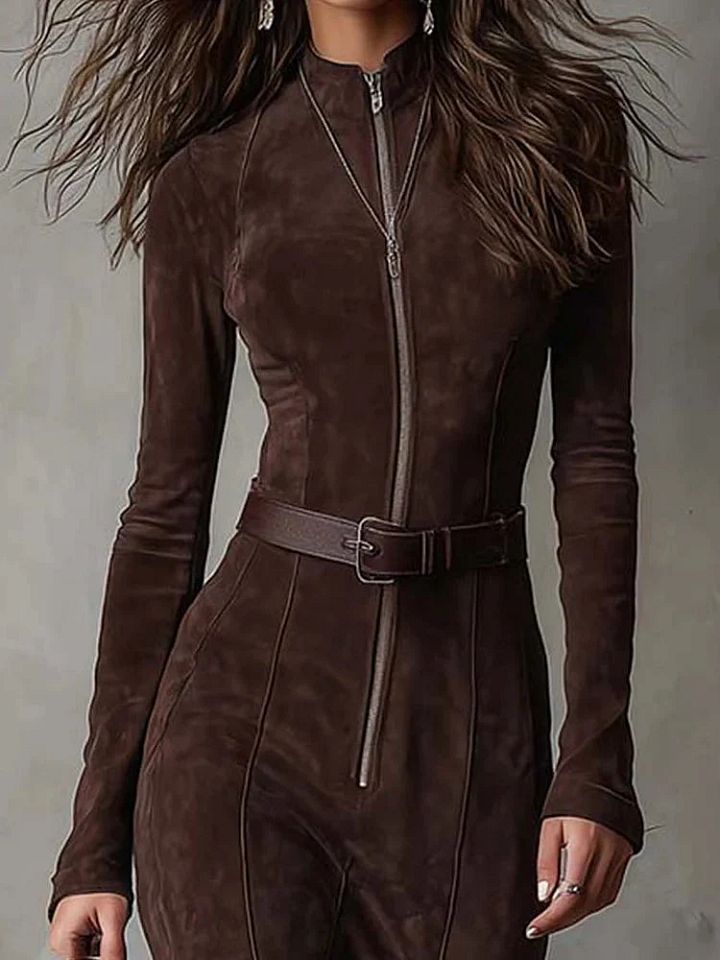 Marceline | Robe Longue Marron avec Ceinture