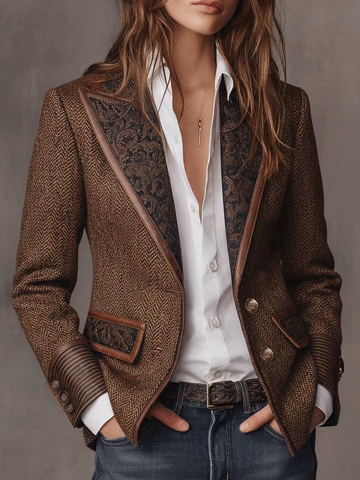 Gisèle | Blazer à Empiècements Imprimé Chevrons