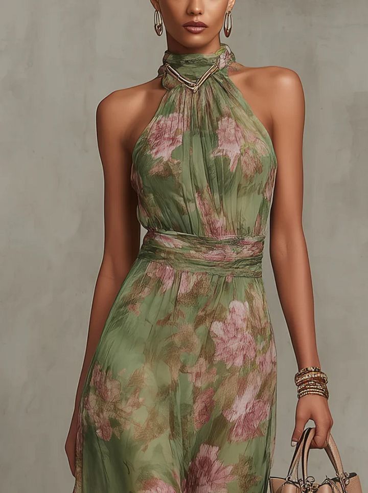 Serena | Robe maxi en mousseline fleurie à emmanchure américaine