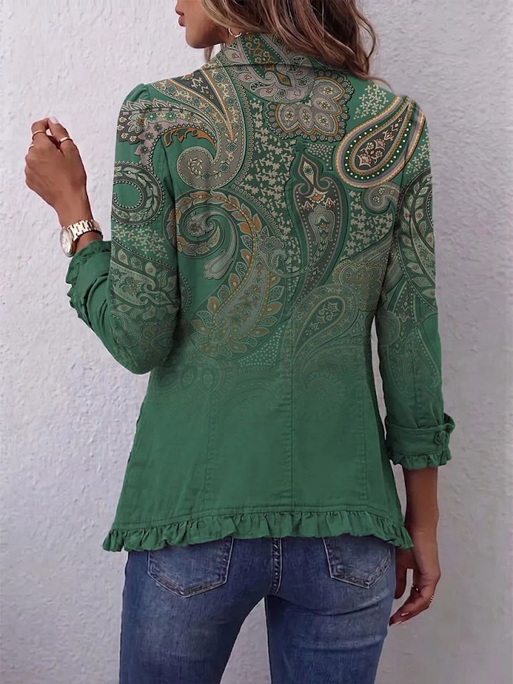 Cosette | Veste Bohème Paisley Vert à Volants