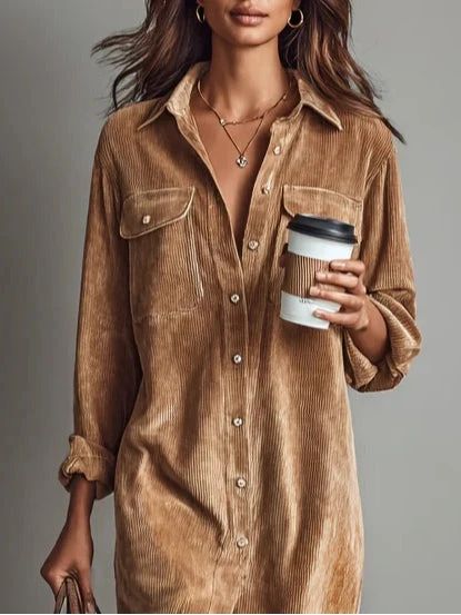 Estelle | Robe Midi en Velours Côtelé