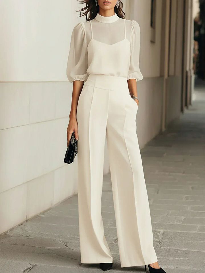 Valéria | Ensemble Trois Pièces Caraco Transparent et Pantalon Large