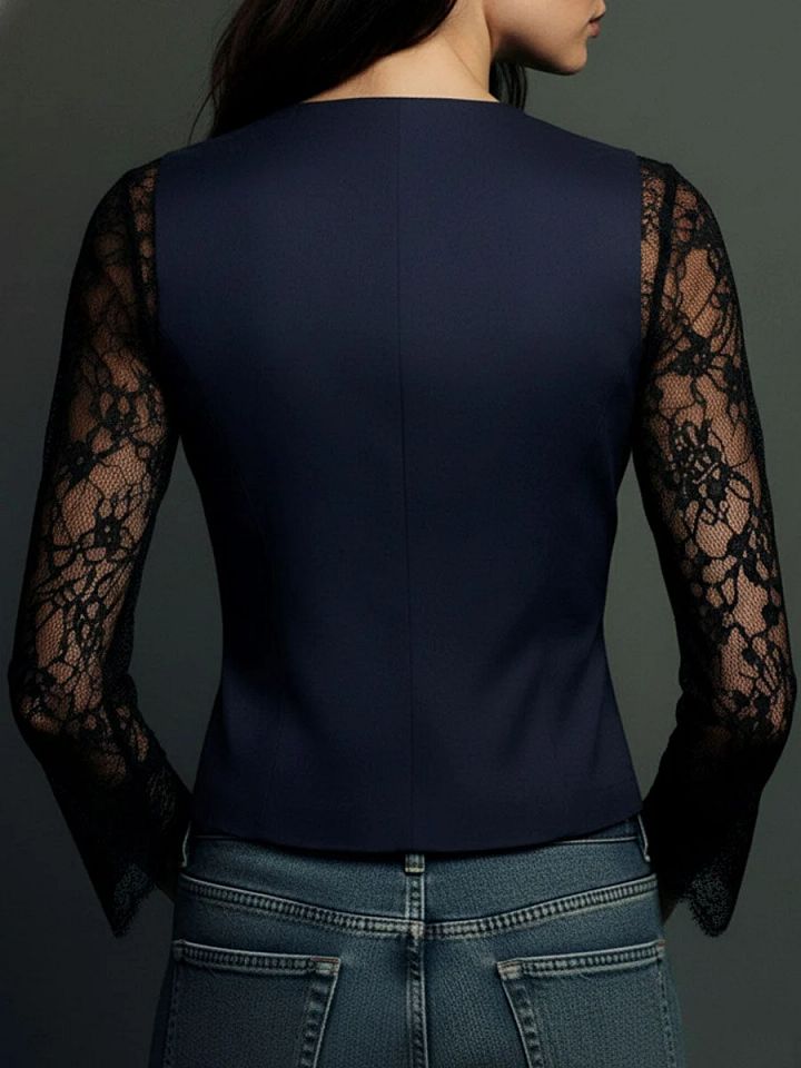 Noémie | Haut Blazer Noir à Manches Semi-Transparentes