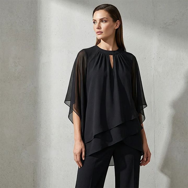 Jeannine | Ensemble Chemisier Asymétrique Superposé et Pantalon Large