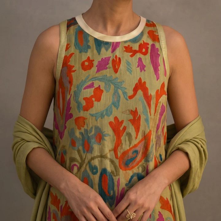 Danielle | Robe longue imprimée et gilet assorti