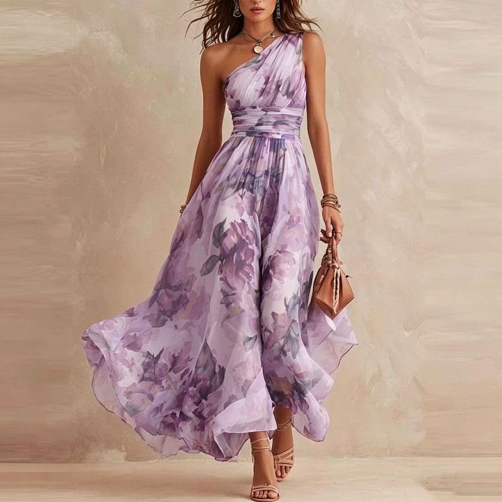 Félicie | Robe Maxi Asymétrique en Mousseline
