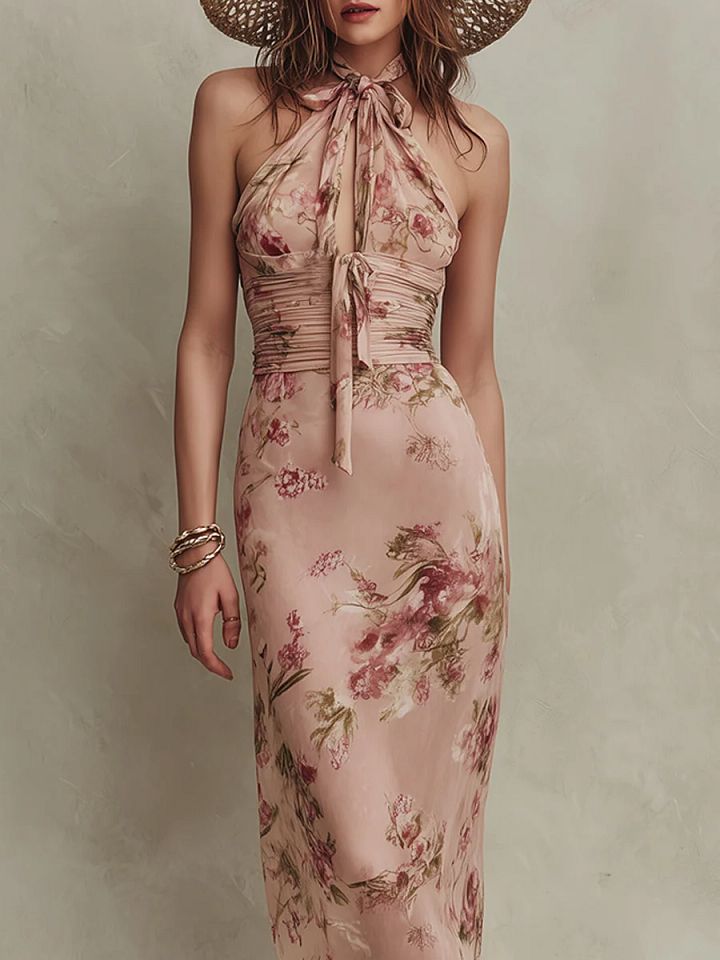 Lia | Robe maxi en mousseline à imprimé floral élégant et encolure goutte d'eau