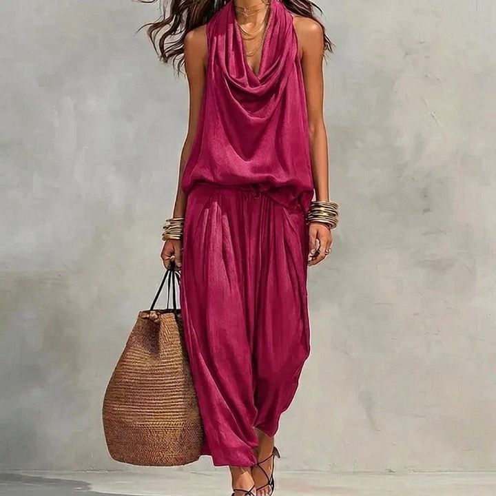 Ambre | Ensemble Fluide Haut Halter Drapé et Pantalon