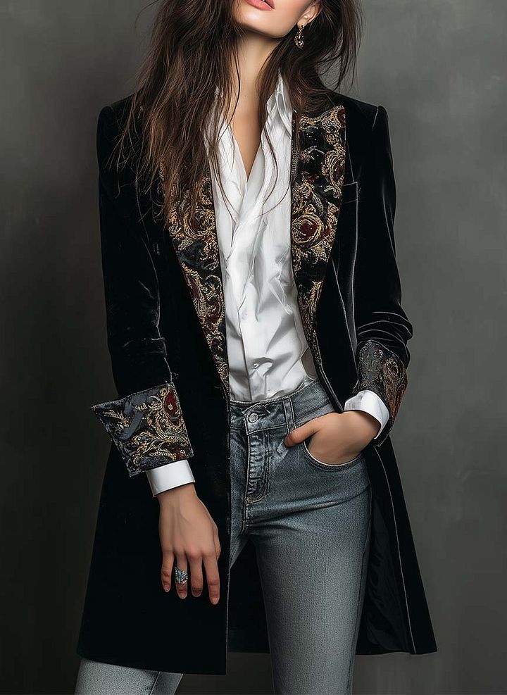 Léontine | Blazer Ajusté Imprimé Baroque Noir