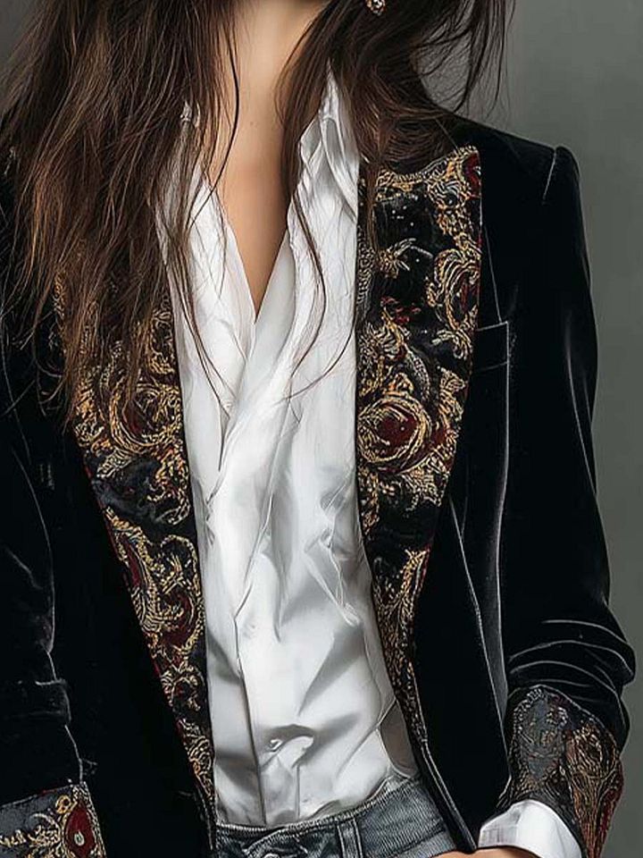 Léontine | Blazer Ajusté Imprimé Baroque Noir