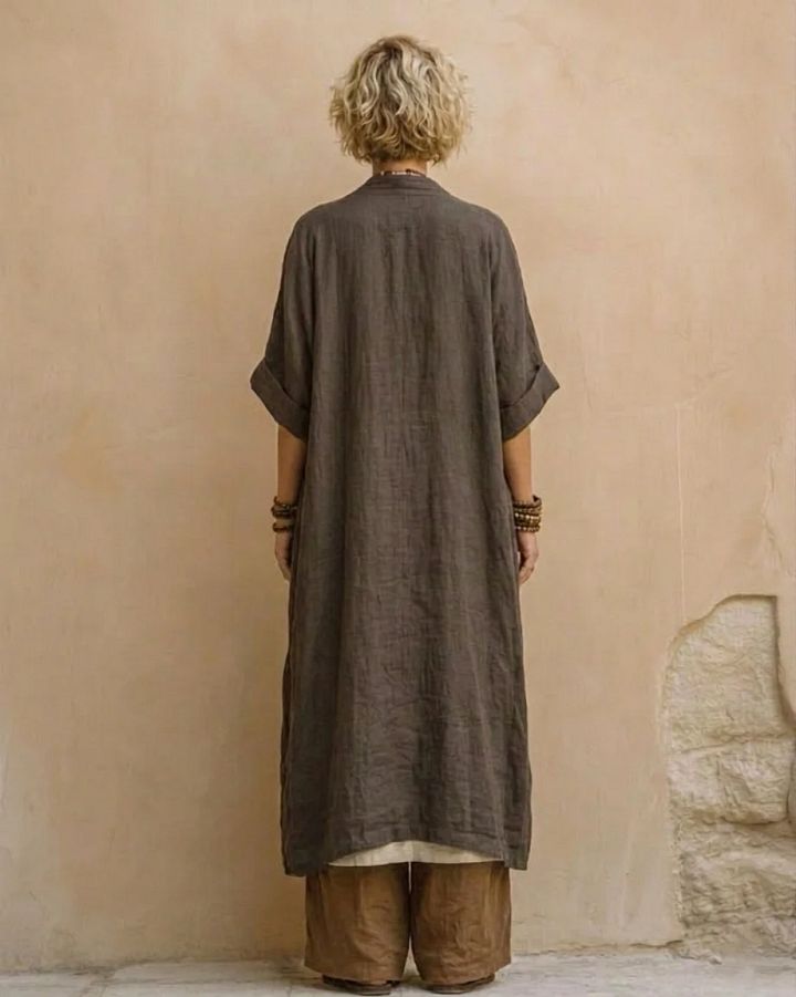 Juliette | Ensemble trois pièces nomade bohème gris foncé et marron à motif tribal