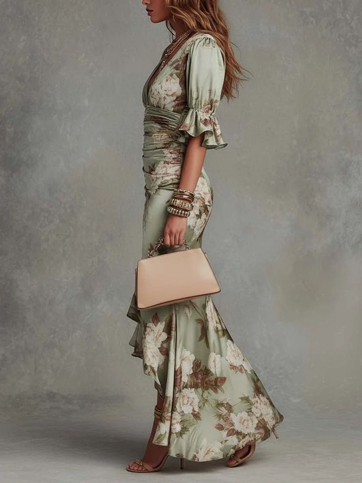 Léocadie | Robe Maxi Satinée à Volants