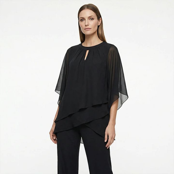 Jeannine | Ensemble Chemisier Asymétrique Superposé et Pantalon Large