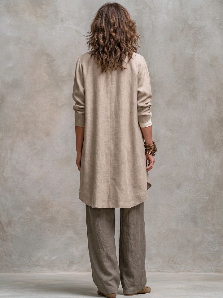 Constance | Ensemble Trois Pièces Beige et Gris, Décontracté à Superpositions avec Pantalon Palazzo, Élégant