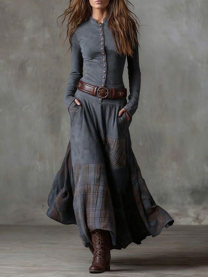 Élise | Robe Maxi en Suédine avec Ceinture