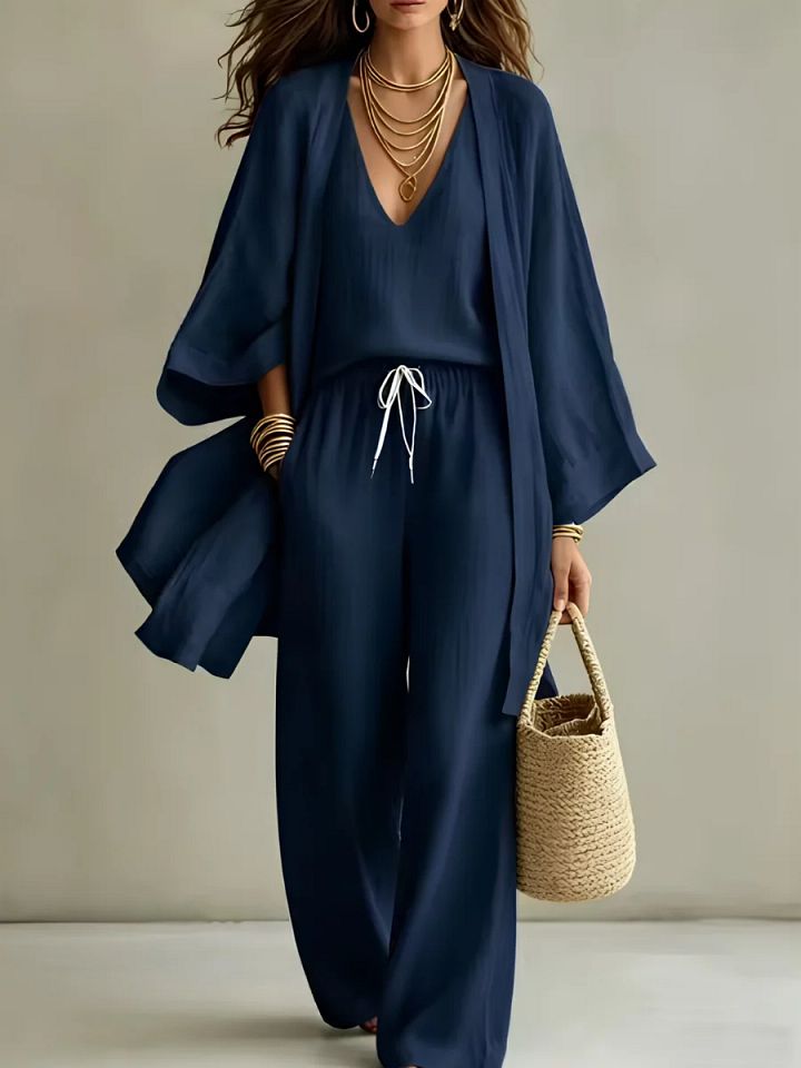 Isabelle | Ensemble homewear 3 pièces en lin décontracté