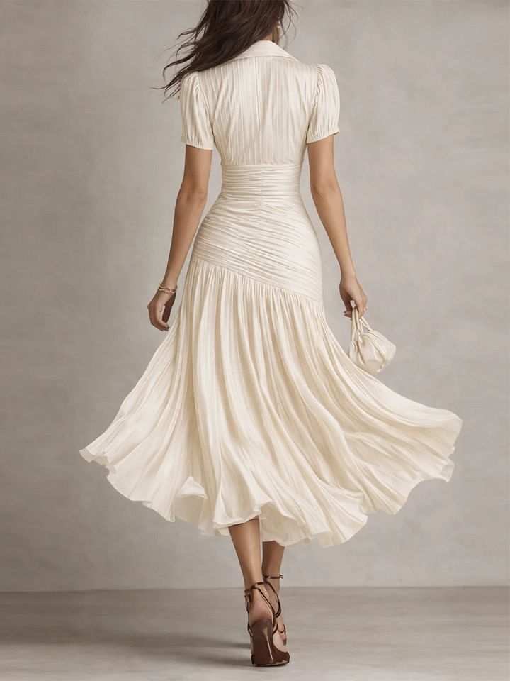 Adriana | Robe midi satinée à rayures rétro