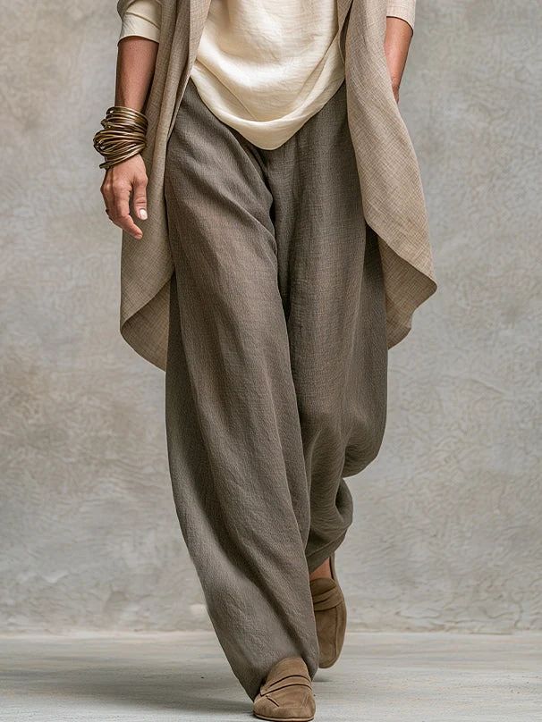 Constance | Ensemble Trois Pièces Beige et Gris, Décontracté à Superpositions avec Pantalon Palazzo, Élégant